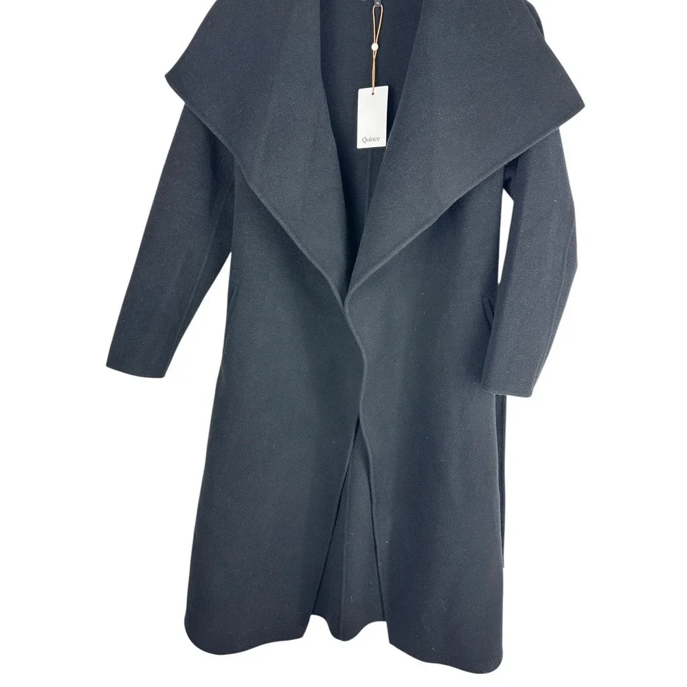 NWT Quince Double Faced Merino Wool Draped Collar Wrap Coat Long Tie Women's XL - Picture 7 of 16